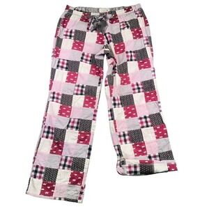 Aerie Patchwork Pajama Lounge Pants Pink Gray Elastic Waist Large